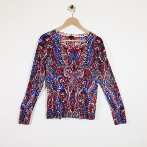 Talbots Women Wool Paisley Print Sweater Multicolor Red Blue XL Quiet Luxury